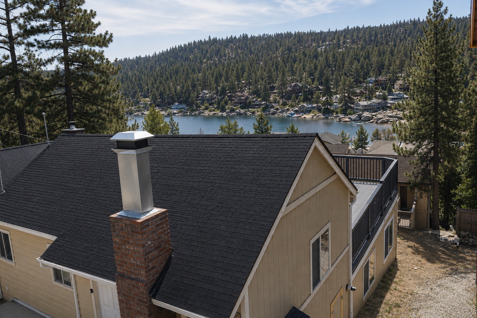 Aerial view of the property overlooking the lake